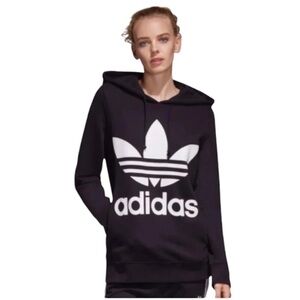 (NWT) Adidas Women’s 100% Cotton Trefoil Print Graphic Hoodie In Black, Large